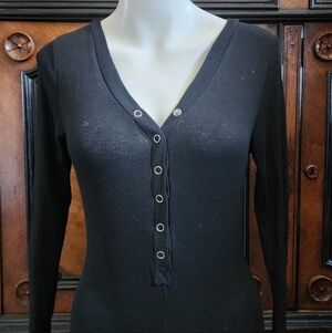 Black Long Sleeve Button-Up Bodysuit